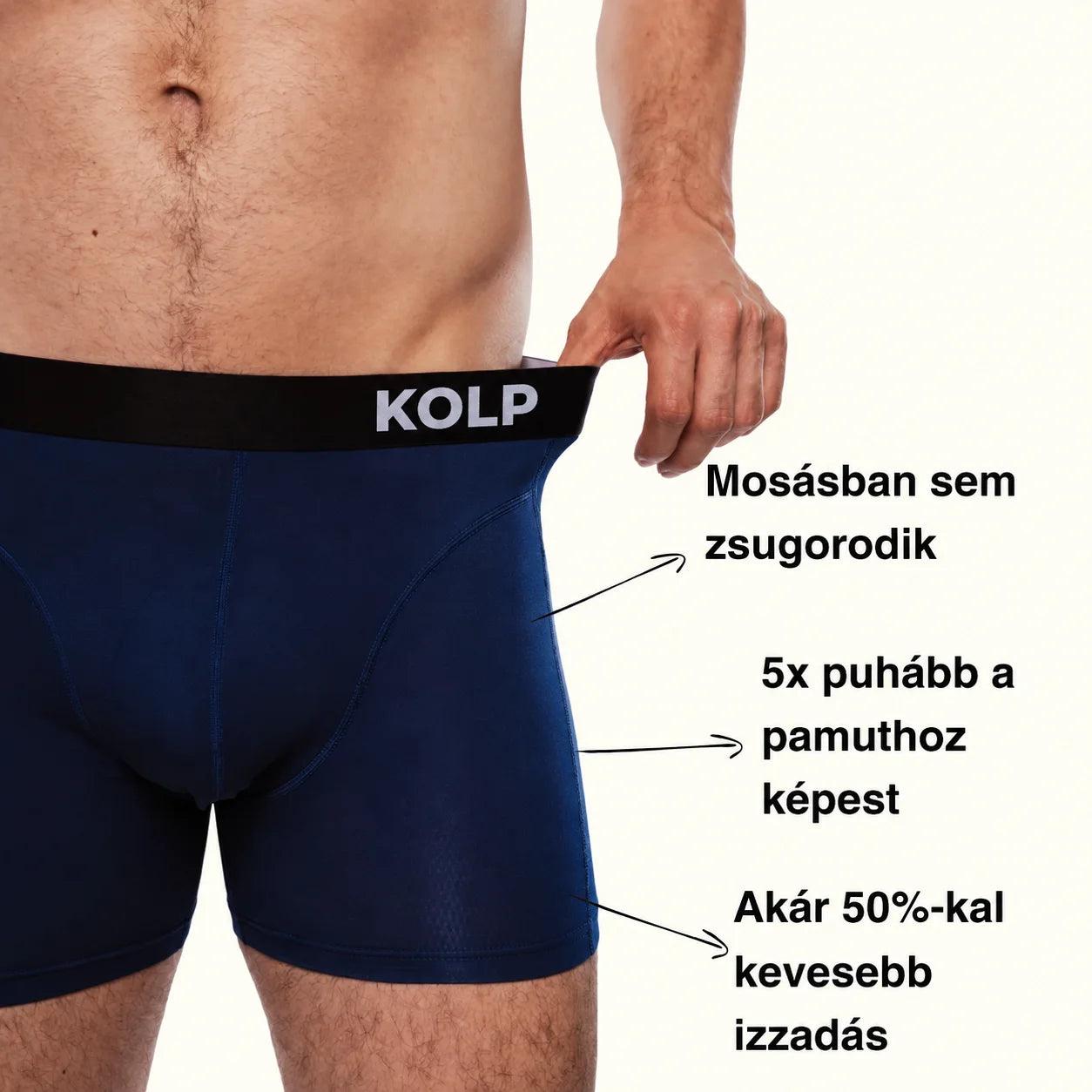 Sötétkék KOLP boxeralsó, oldalsó részlet