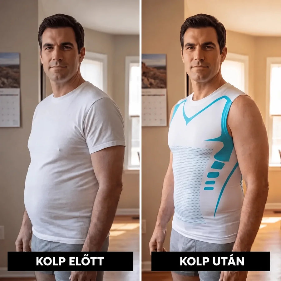 KOLP előtt és után – fehér kompressziós póló, nappali